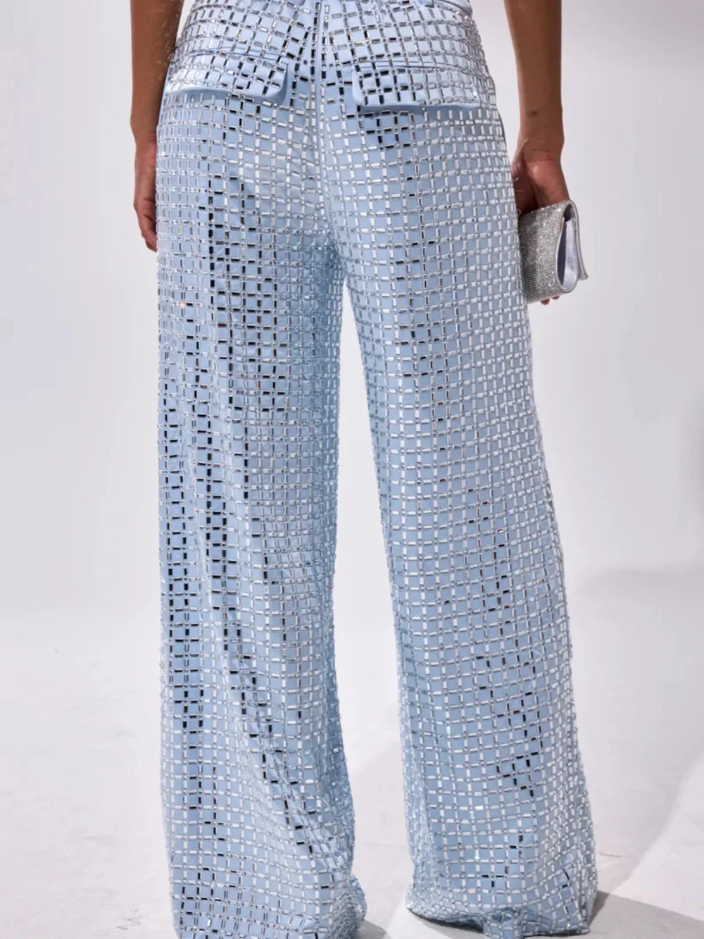 AKIRA Light Blue Sequin Strapless Wide-Leg Set